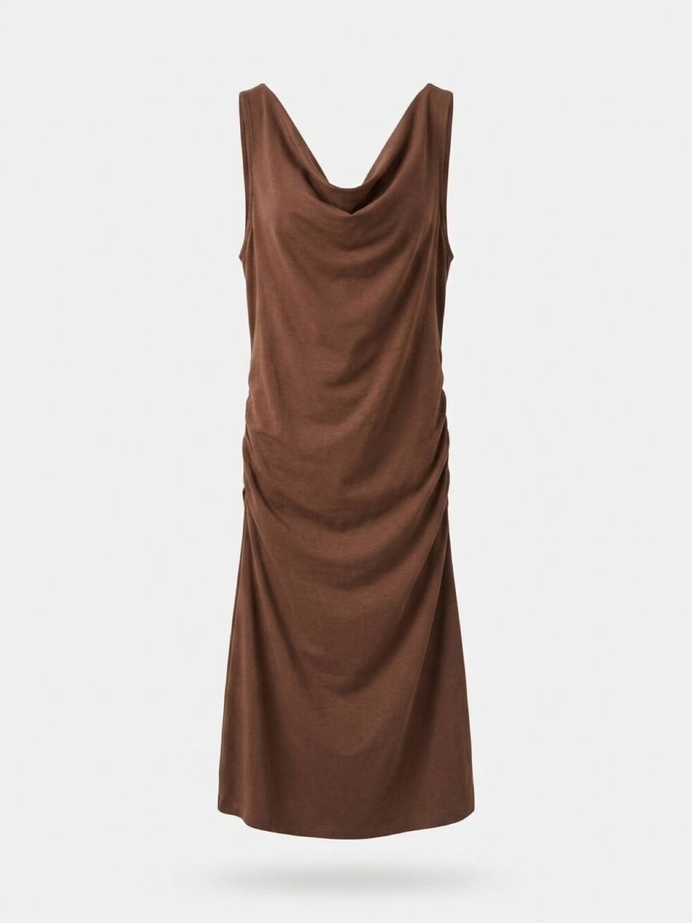 FLORA BEA NYC Chocolate Brown Ruched Cowl Neck Sheath Dress Sleeveless NWT SMALL
